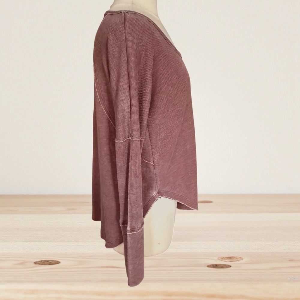 Lucky Brand Exposed Seams Thermal Top Size S Womens Rounded Hem Long Sleeves